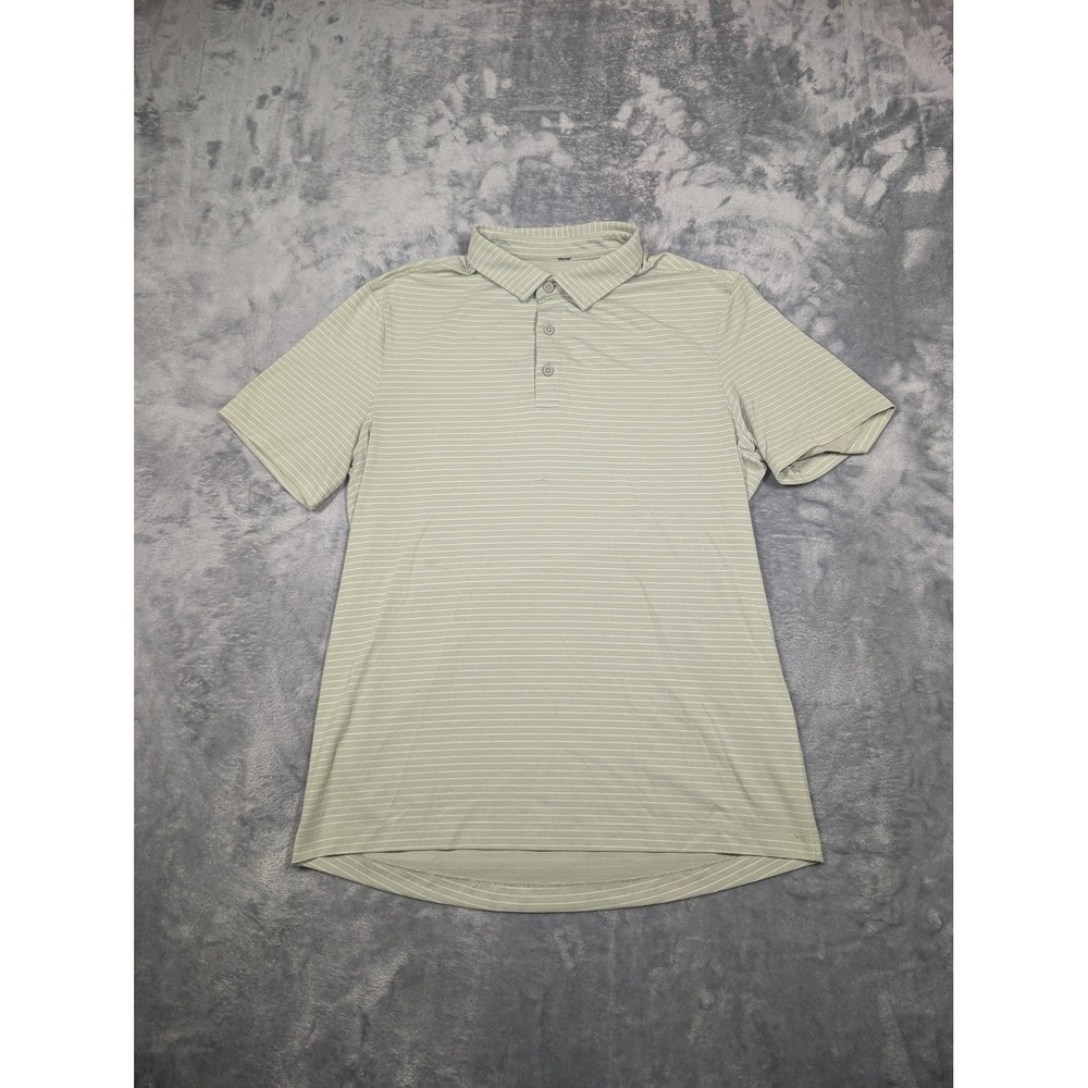 Lululemon Polo Shirt Mens Small Green Stripe Performance Stretch Jersey Golf Top